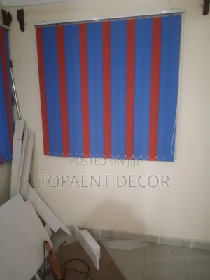 Wide Office Window Blue and Orange Vertical Office Blinds