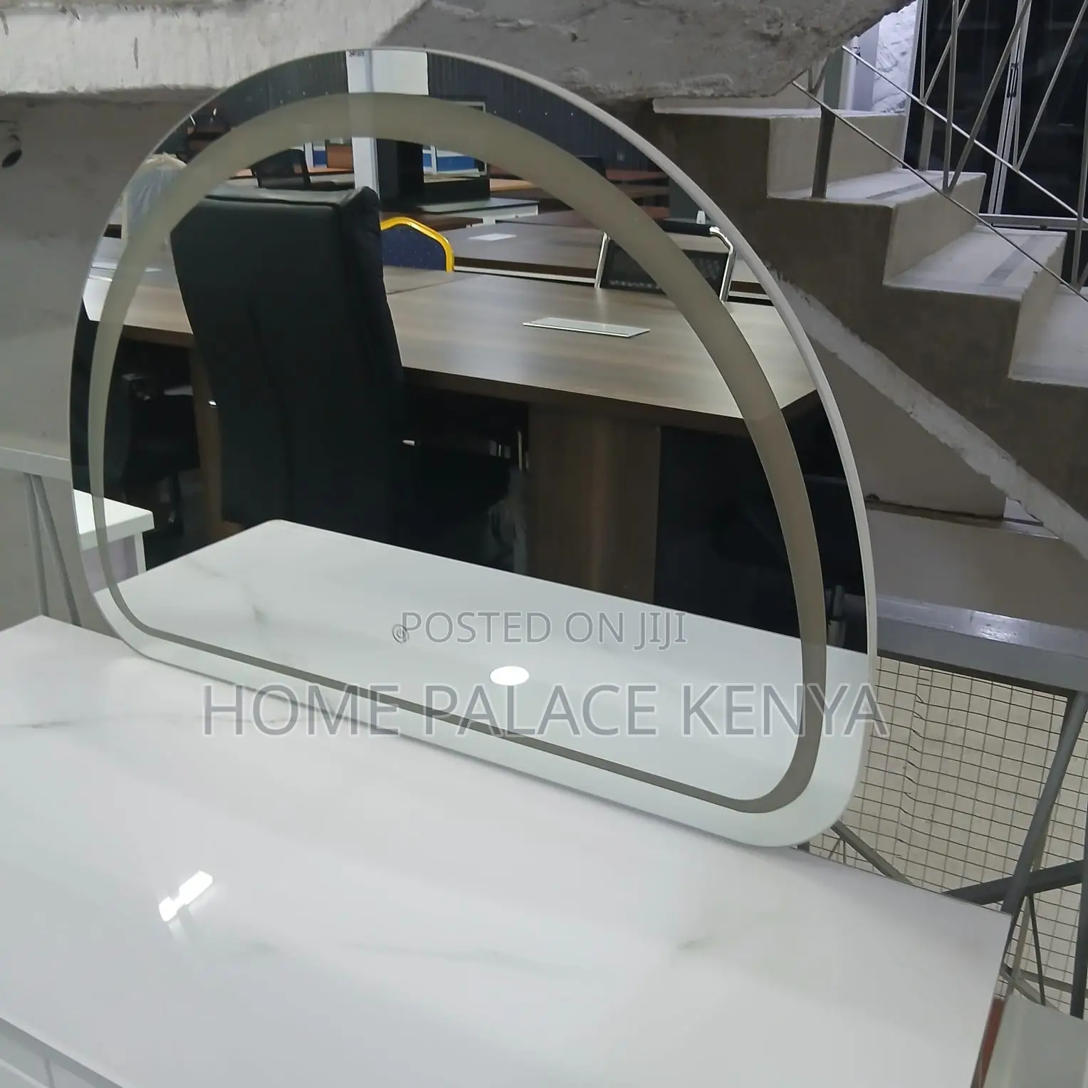 Vanity Table: High Capacity White Vanity Desk With Moon Shaped Mirror
