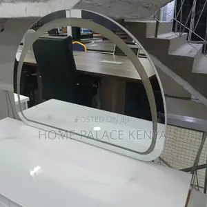 Vanity Table: High Capacity White Vanity Desk With Moon Shaped Mirror