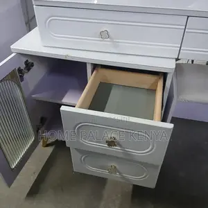 Vanity Table: High Capacity White Vanity Desk With Moon Shaped Mirror