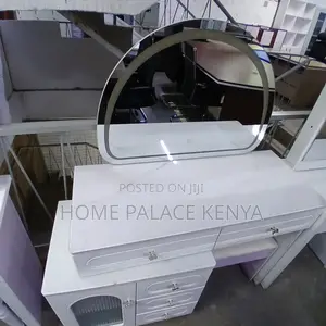 Vanity Table: High Capacity White Vanity Desk With Moon Shaped Mirror