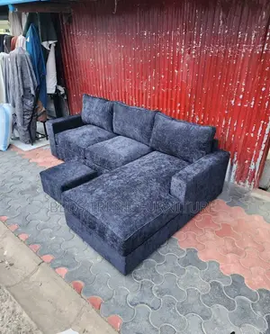 6 Seater L Seat Sofa With Footrest – Black