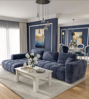 6 Seater L Seat Bubble Design – Navy Blue With Cushions