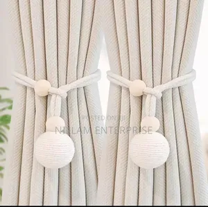 Curtain Tieback With Natural Wood Bead Knotted Ball (Pair)