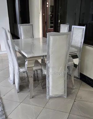 Silver White 6 Seater Dining Table Set