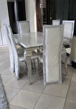 Silver White 6 Seater Dining Table Set