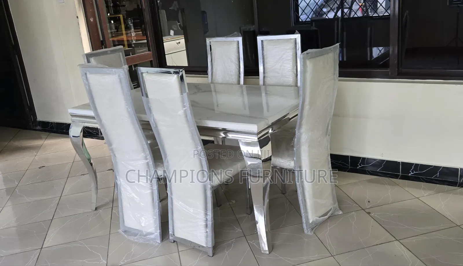 Silver White 6 Seater Dining Table Set