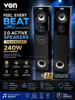 Von 2.0 Active Speakers (Vea2402et) 240 Watts - Bt Connectivity