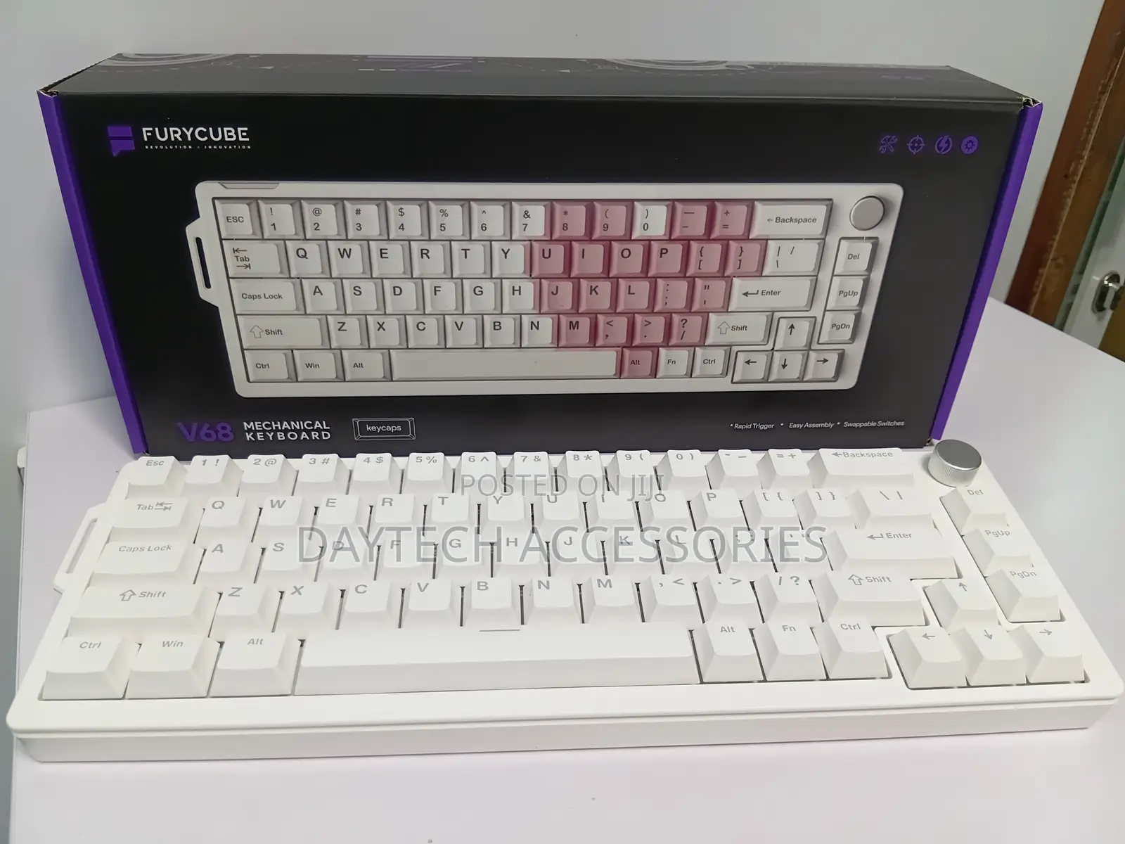 Furycube V68 Mechanical Gaming Keyboard Hotswap Metal Knob.