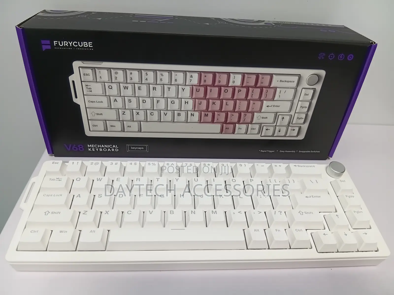 Furycube V68 Mechanical Gaming Keyboard Hotswap Metal Knob.