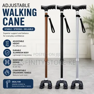 Adjustable Walking Cane With Quad Base