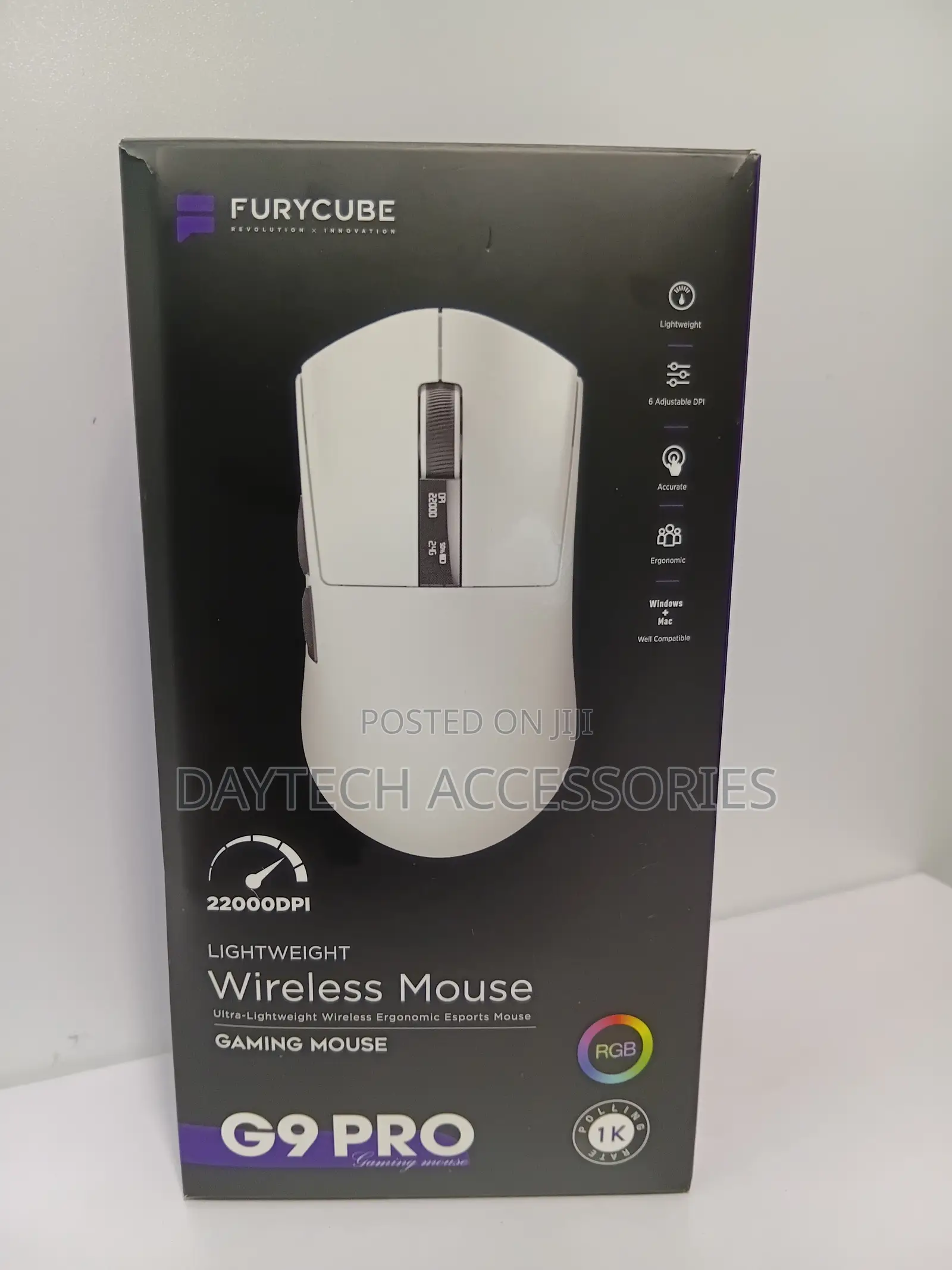This Is a Furycube G9 Pro Wireless Gaming Mouse in White.