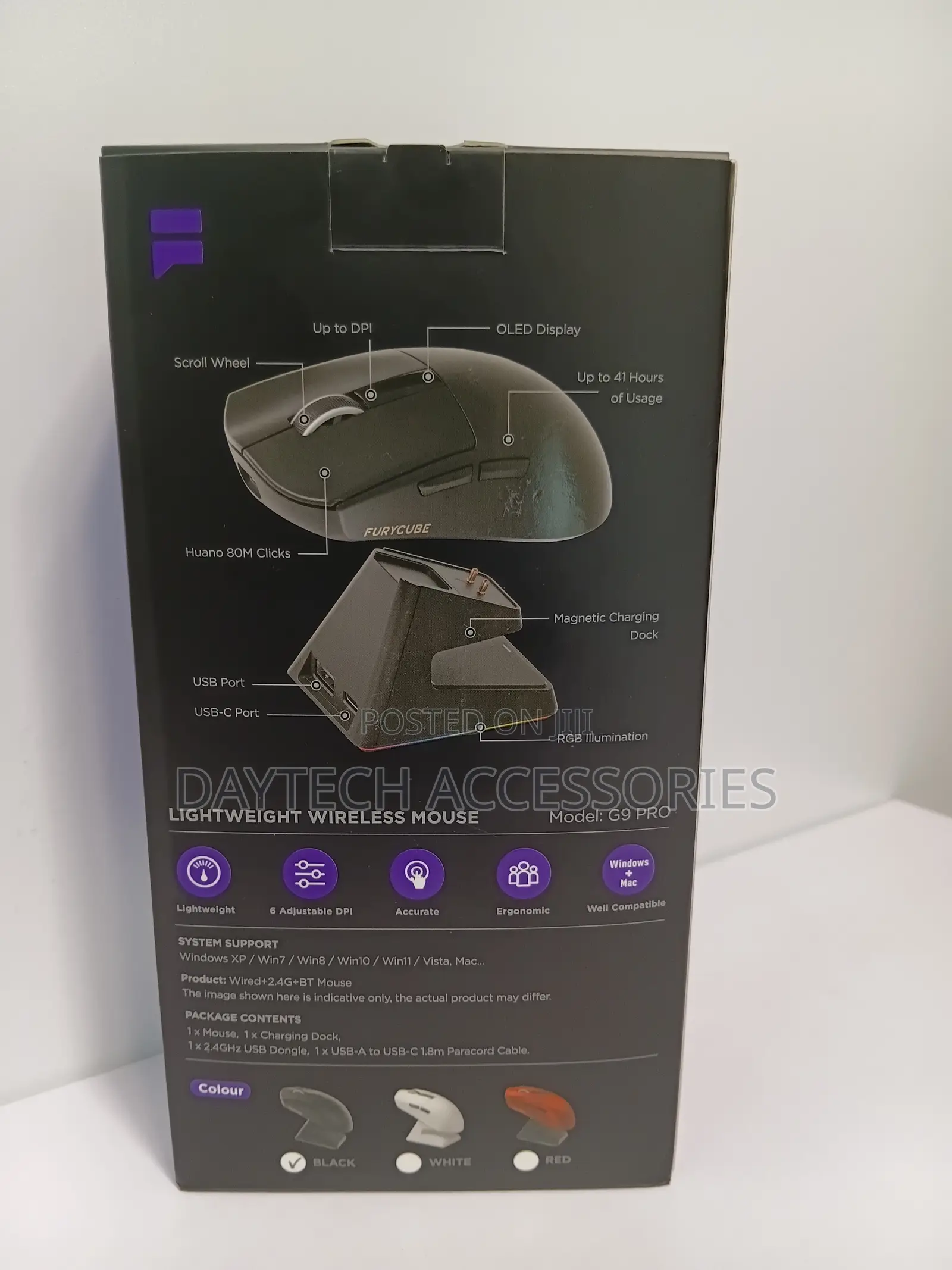 This Is a Furycube G9 Pro Wireless Gaming Mouse in White.