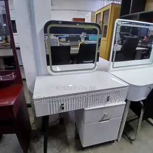 Dressing Table: White Vanity Desk With Red Interior and Marble Top