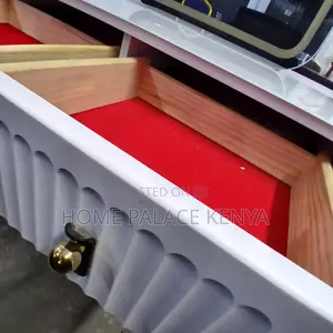 Dressing Table: White Vanity Desk With Red Interior and Marble Top