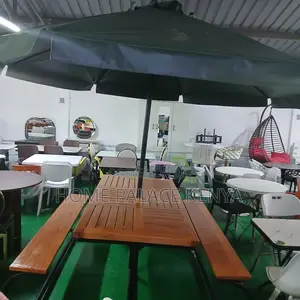 Outdoor Bench: 6 Seater Wooden Bench With Shade and Metal Frame