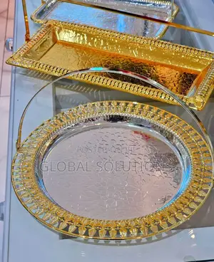 Silver Round Decorative Serving Tray Set of 4
