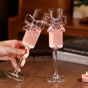 6pcs Pink Bow Champagne Flutes for Weddings or Parties