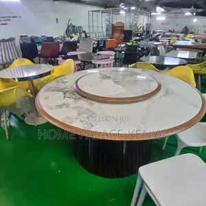 Dining Table; Profiled Edge Marble Table With Metal Pedestal