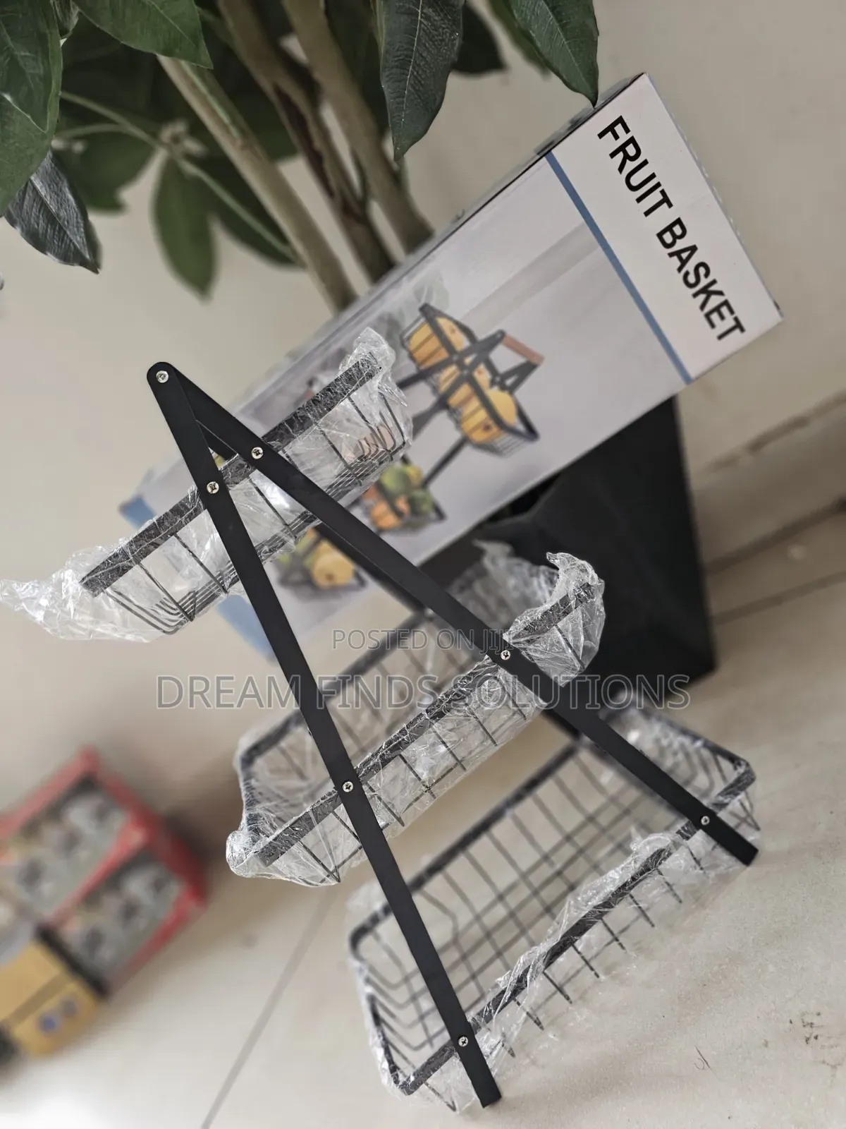 Premium 3-Tier Wire Fruit Basket With Wooden Handle