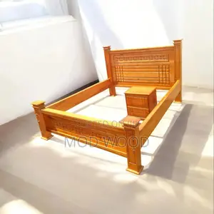 Elegant Wooden Bed Frame With Bedside Table – Classic Comfort Style