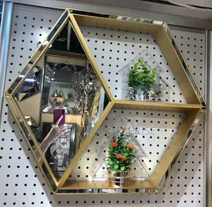 Luxury Gold Hexagon Wall Mirror With Display Shelves*