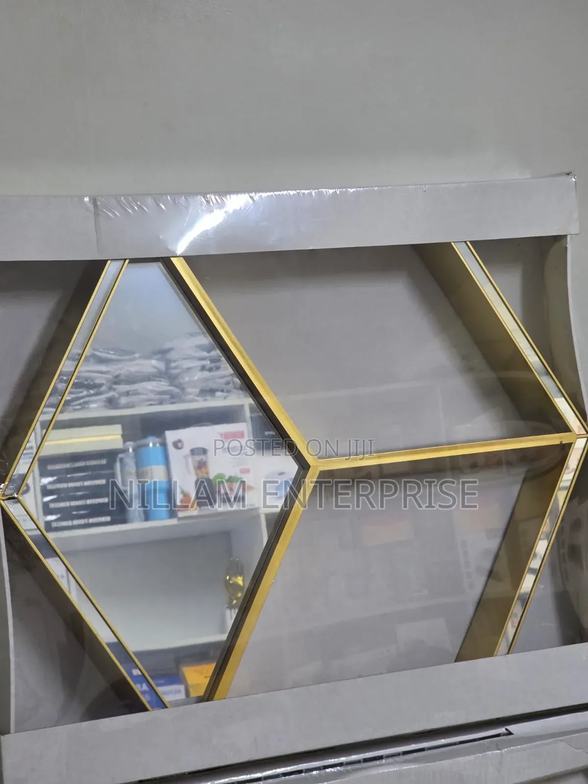 Luxury Gold Hexagon Wall Mirror With Display Shelves*