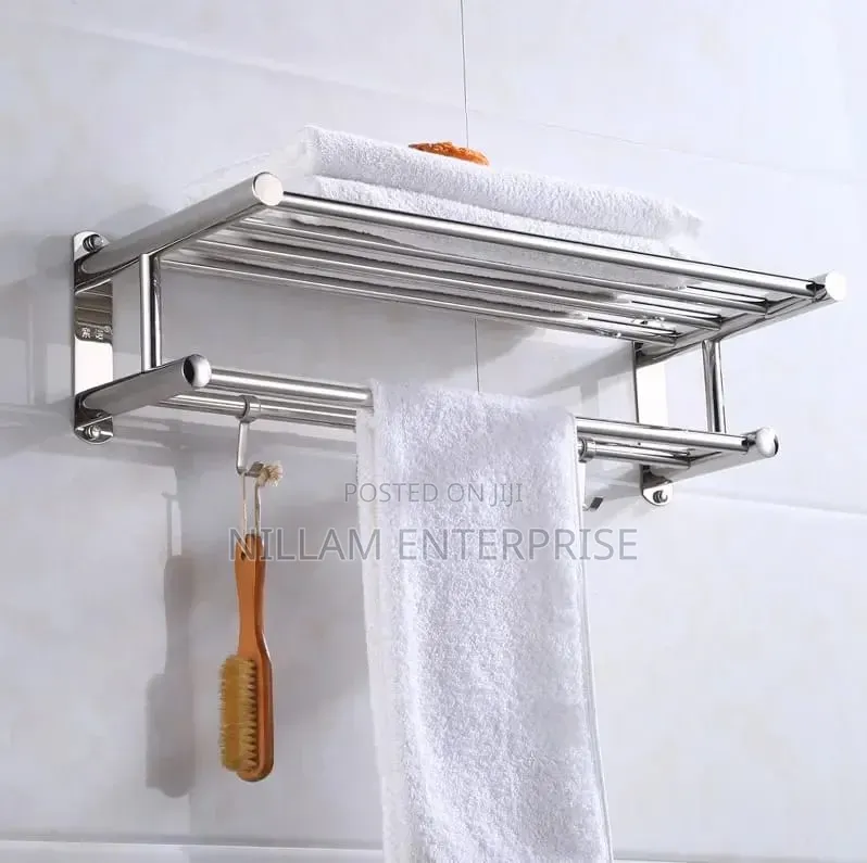 Bathroom Wall Mounted Towel Rack Accessory With Hooks*