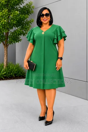 Elegant Flutter Sleeve a-Line Dress – Plus Size (44–52)