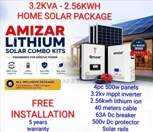 3.2kva - 2.56kw Lithium -(4)500w Solar -Free Transport Installation