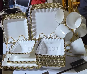 24-Piece Golden End Line Dinner Set – Elegant Ceramic Dining Set