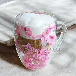 350ml Dried Flower Double Wall Clear Glass Coffee Mug