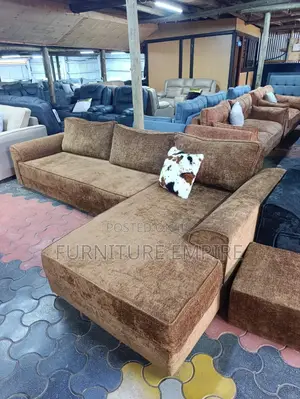 6 Seater L-Shaped Brown Cushioned Sofa