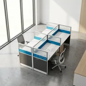 Office Workstation; 4-Way Modern Blue Office Workstation