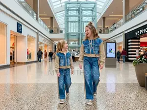 Fancy Denim Panels 2pcs Girls Wide Leg Set