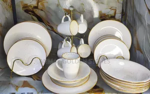 24pcs Slightly White Cream Base Glaze Ceramic Dinner Set