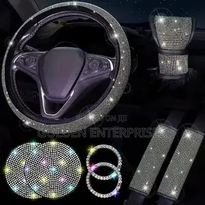 Premium Rhinestone Car Interior Steering Wheel Accessory Set