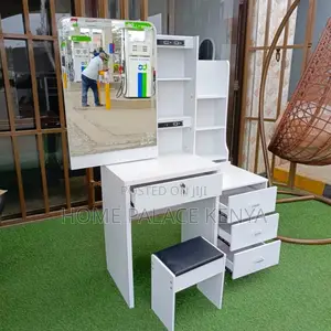 Vanity Desk: White Standard Pull Out Vanity With Stool