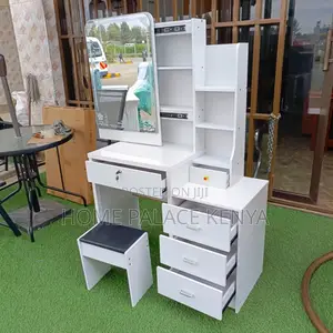 Vanity Desk: White Standard Pull Out Vanity With Stool