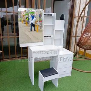 Vanity Desk: White Standard Pull Out Vanity With Stool