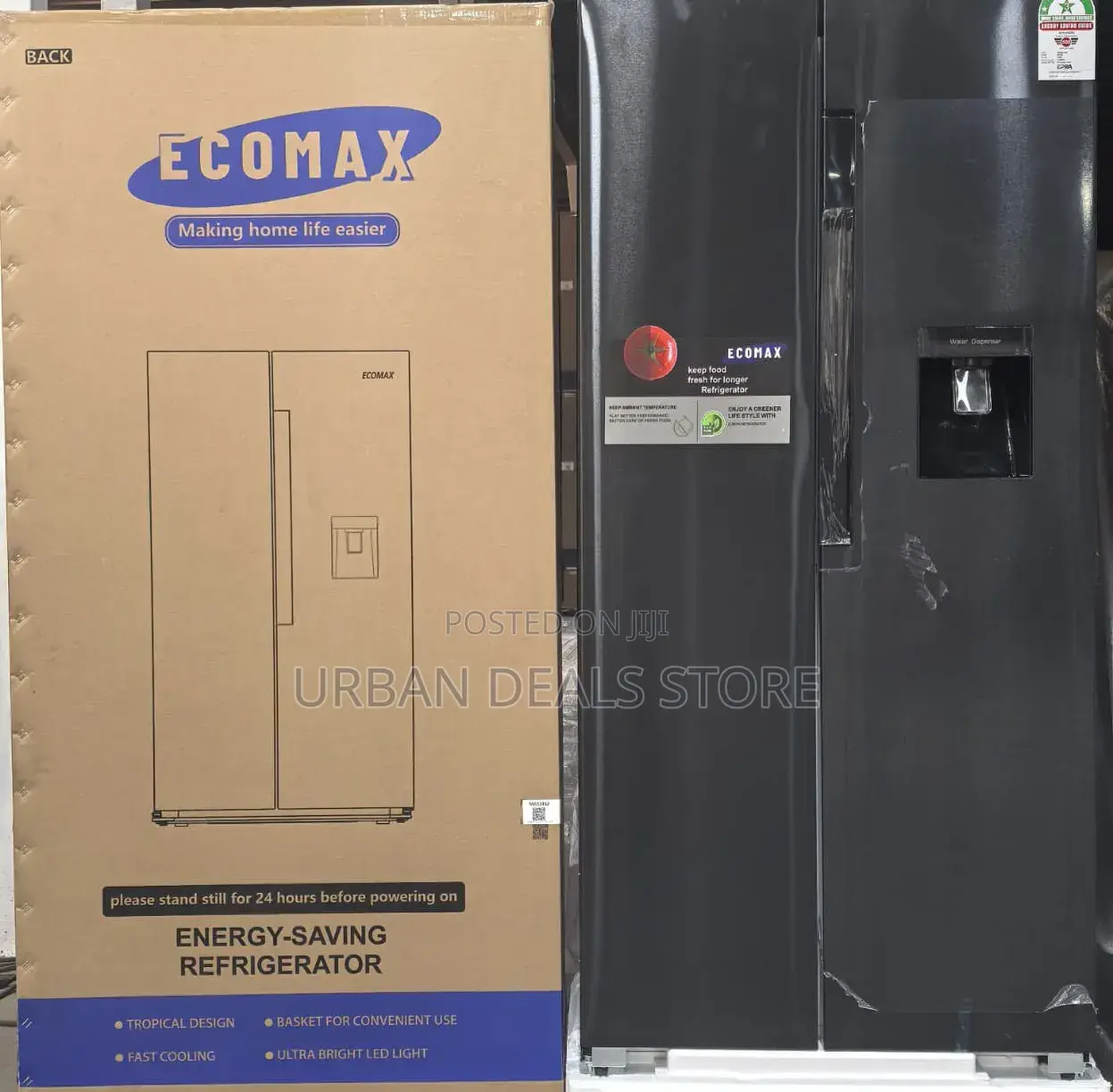 Ecomax 454l Dark Silver Side-by-Side Refrigerator With Water Dispenser