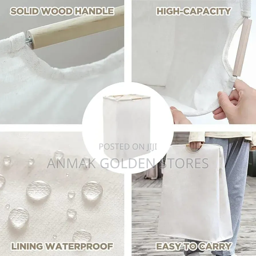 Large Capacity Laundry Hampers With Bamboo Handles