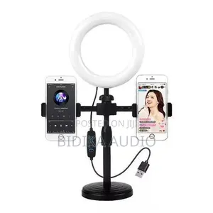 Desktop Ring Light With Dual Phone Holder and in-Line Controller