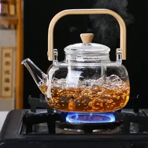 1.4l Clear Borosilicate Glass Teapot Bamboo Handle Removable Infuser