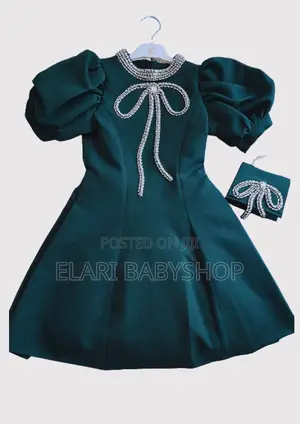 Pearl Bow Puff Sleeve Turkey Dress