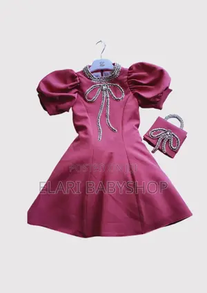 Pearl Bow Puff Sleeve Turkey Dress