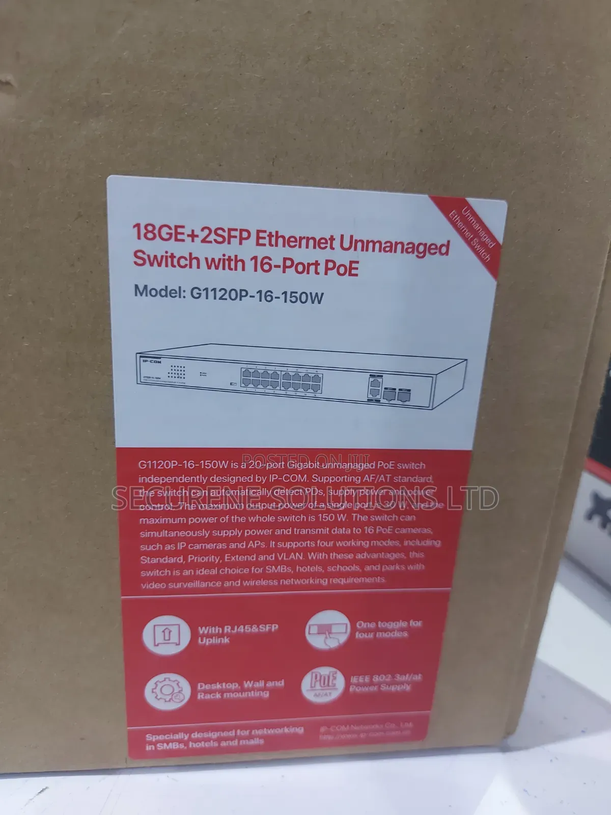 Ip-Com Ethernet Unmanaged Switch, Model G1120p-16-150w