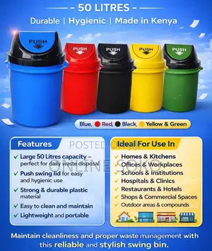 Large Home Office Kitchen Swing Garbage Trash Bin Container – 50l