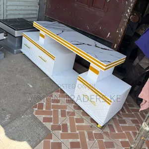 Executive Tv Stand With Marble Coating and Light White