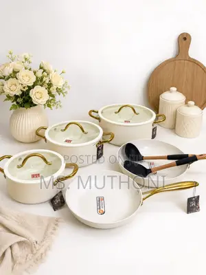 Non Stick Cermaic Cooking Pots and Pan With Gold-Colored Handles